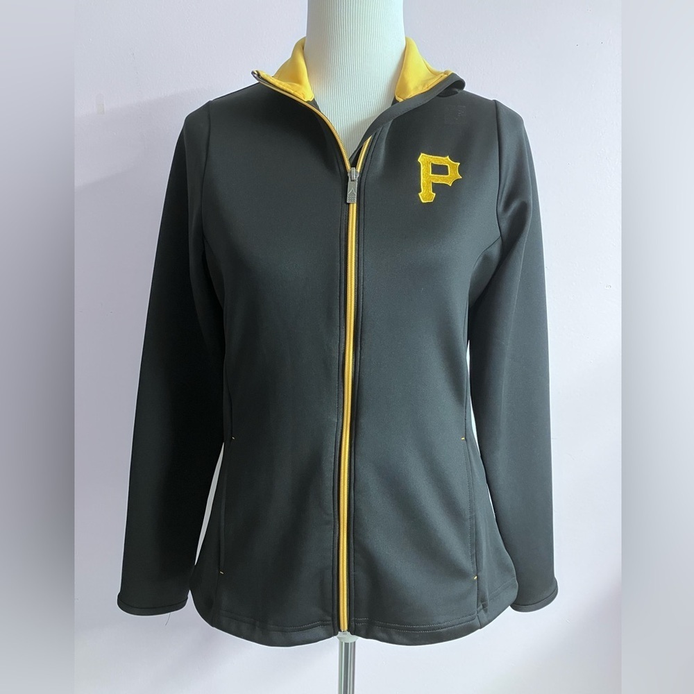 Pittsburgh Pirates Women’s Activewear Jacket, Small, Black/Yellow, by Antigua